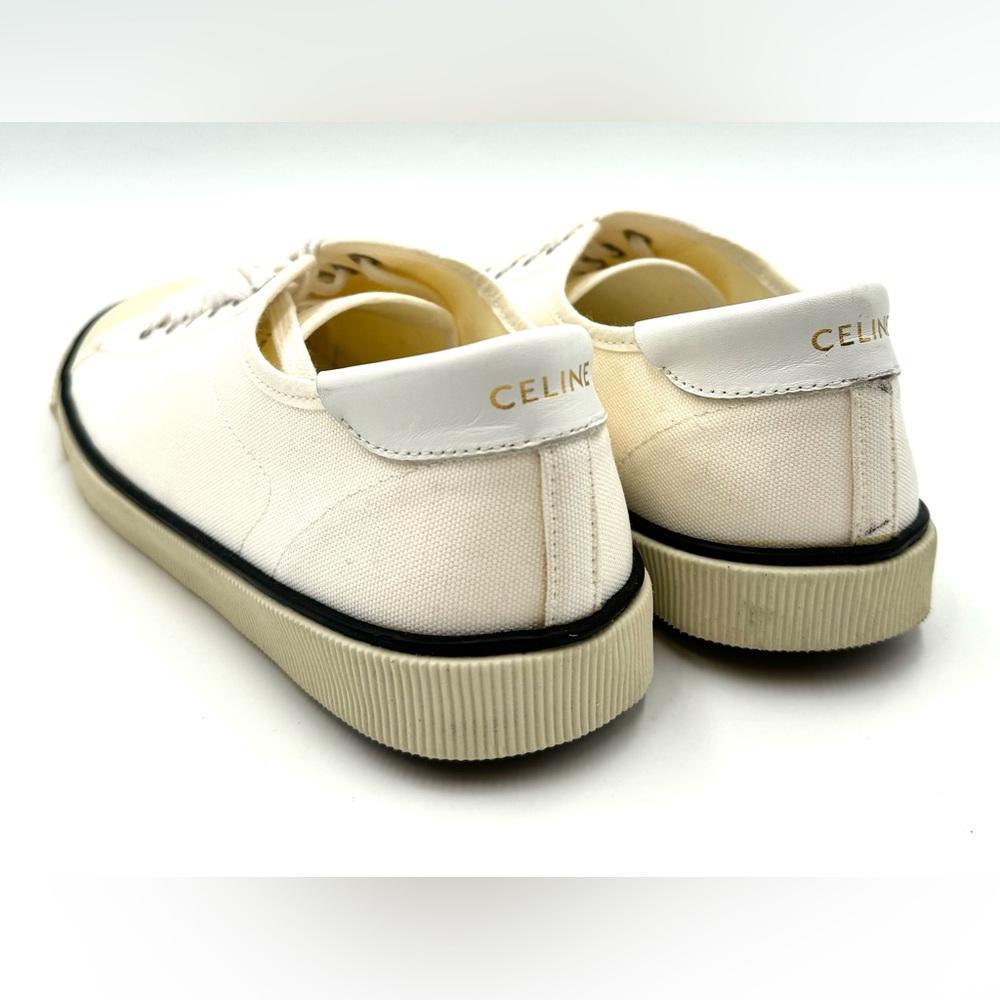 CELINE Hedi Slimane white canvas cream rubber toe cap low top sneaker - Picture 6 of 7